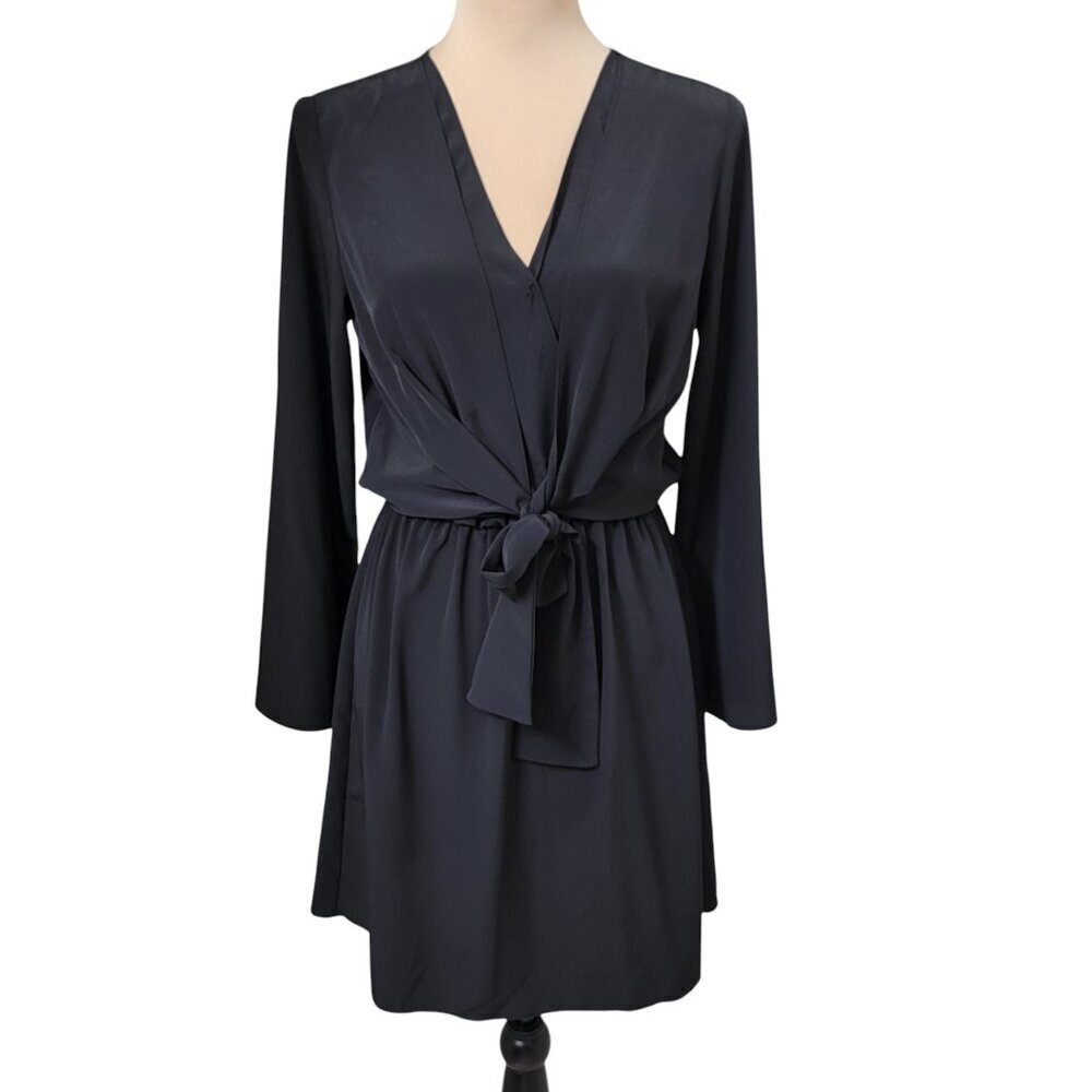 Topshop Size 6 Black Tie Front, V-Neck, Mini Dress, Flowy, Exc. Used Condition